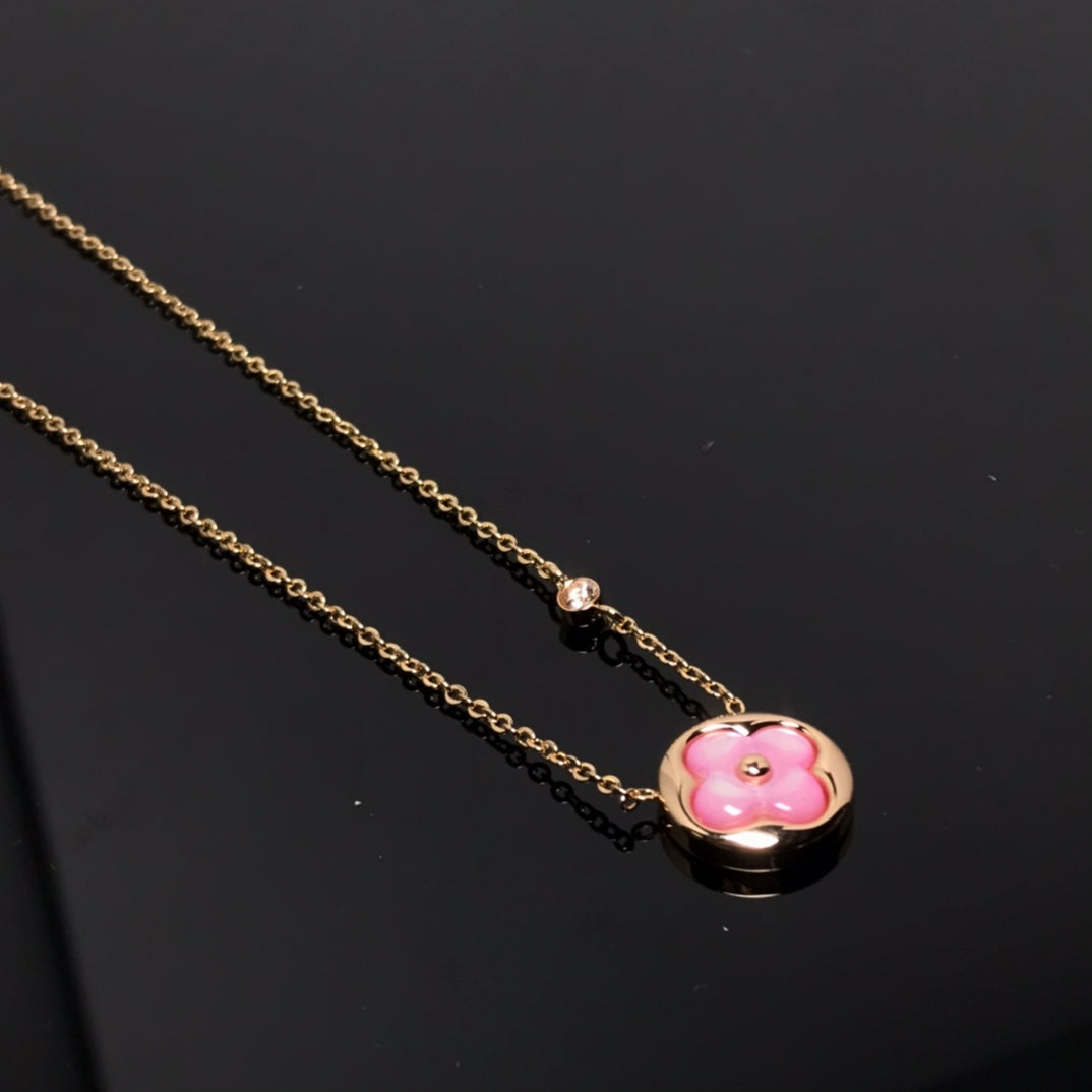 [moco jewelrys]COLOR BLOSSOM PINK MOP SUN GOLD NECKLACE