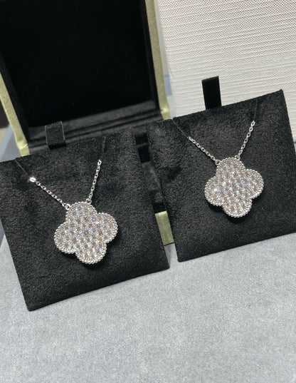 [moco jewelrys]KLEE 25MM GROSSER ANHÄNGER DIAMANT-PAVIERT SILBER HALSKETTE