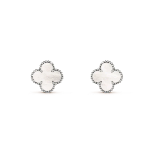 [moco jewelrys]CLOVER MEDIUM 1 MOTIFS  WHITE MOP EARRINGS SILVER