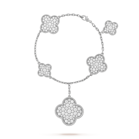 [moco jewelrys]CLOVER 6 MOTIFS SILVER DIAMOND BRACELET