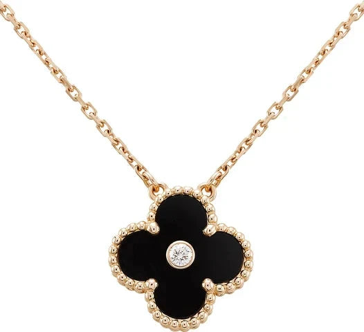 [moco jewelrys]CLOVER 15MM DIAMOND ONYX NECKLACE