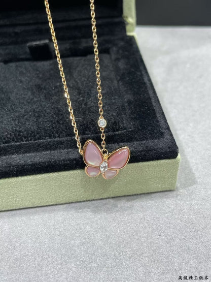 [moco jewelrys]BUTTERFLY PINK MOTHER-OF-PEARL DIAMOND NECKLACE