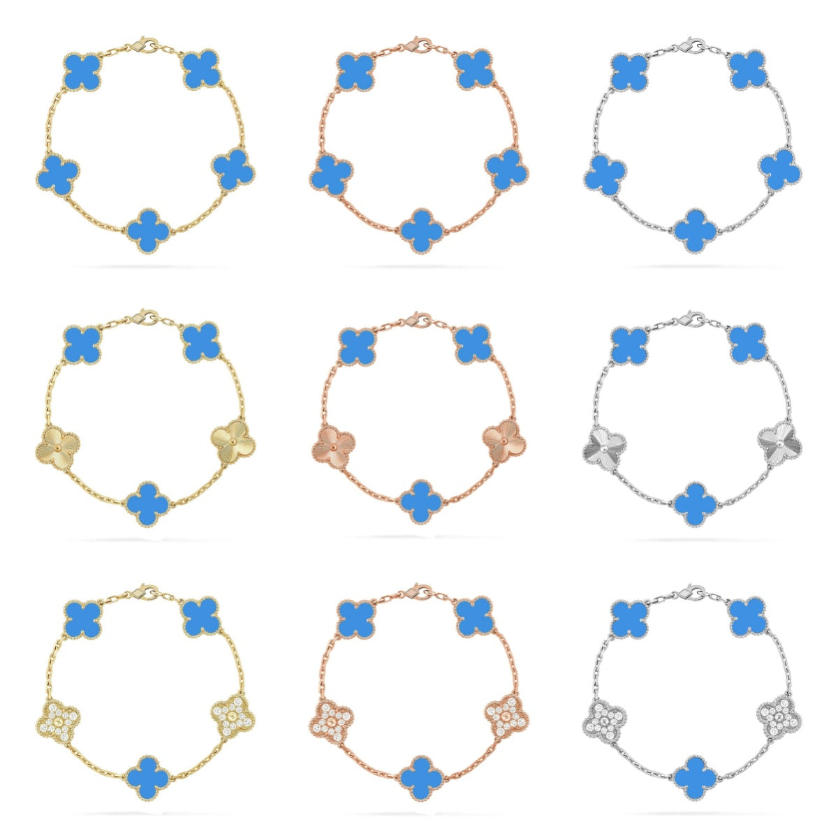 [Moco jewelrys] CLOVER 5 MOTIF BLUE AGATE BRACELET COLLECTION