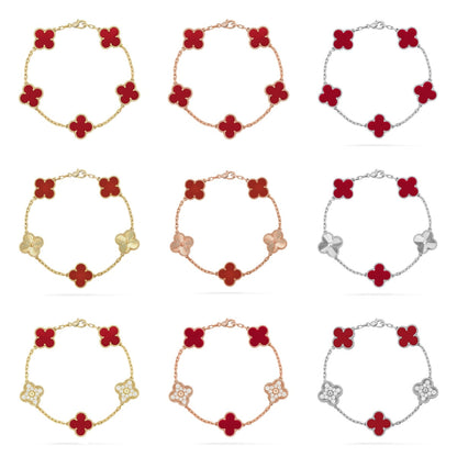 [Moco jewelrys] CLOVER 5 MOTIF RED CORNELIAN BRACELET COLLECTION