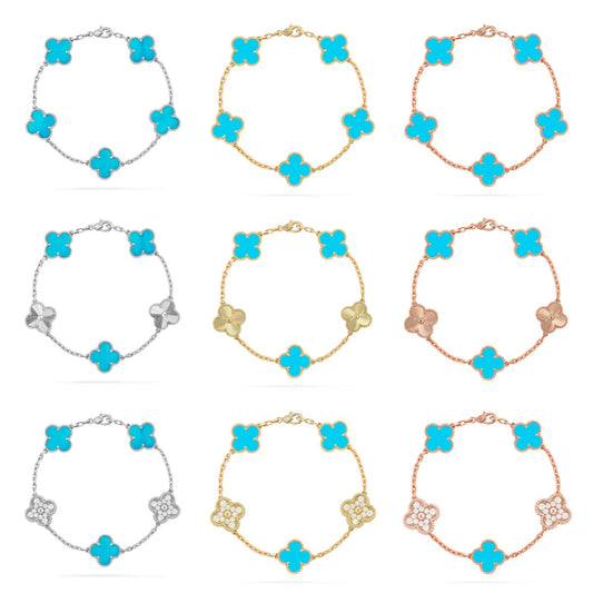 [Moco jewelrys] CLOVER 5 MOTIF TURQUOISE BRACELET COLLECTION