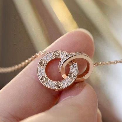 [moco jewelrys]LOVE 7.6MM NECKLACE ROSE GOLD AND SILVER  FULL DIAMOND