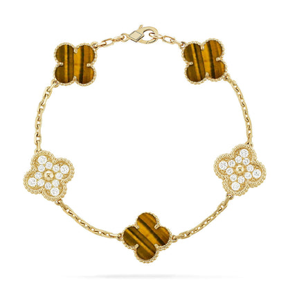 [Moco jewelrys] CLOVER 5 MOTIFS TIGER EYE BRACELET COLLECTION