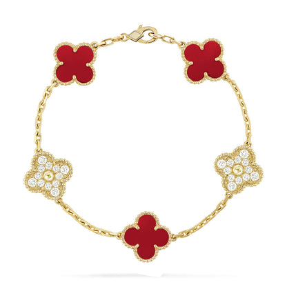 [Moco jewelrys] CLOVER 5 MOTIF RED CORNELIAN BRACELET COLLECTION