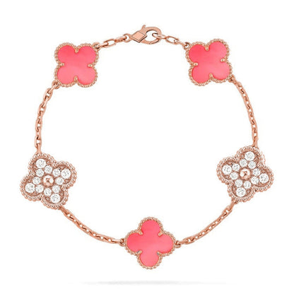[Moco jewelrys] CLOVER 5 MOTIFS  PINK MOP BRACELET COLLECTION