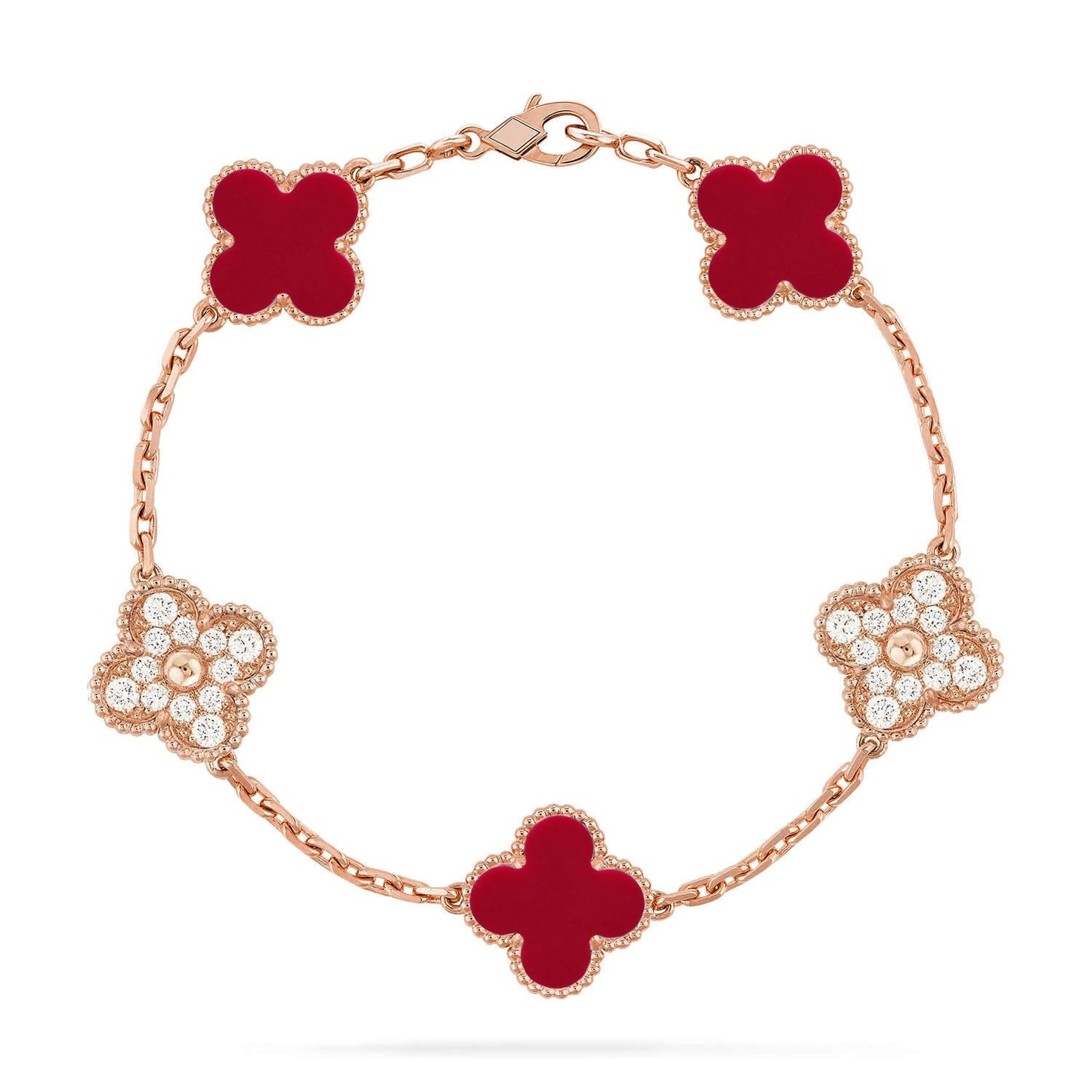 [Moco jewelrys] CLOVER 5 MOTIF RED CORNELIAN BRACELET COLLECTION