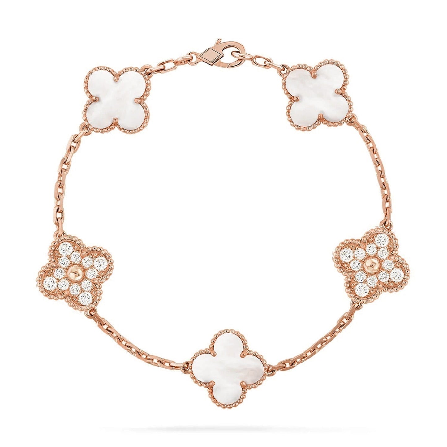 [Moco jewelrys]CLOVER WHITE PEARL MOP 5 MOTIF BRACELET COLLECTION
