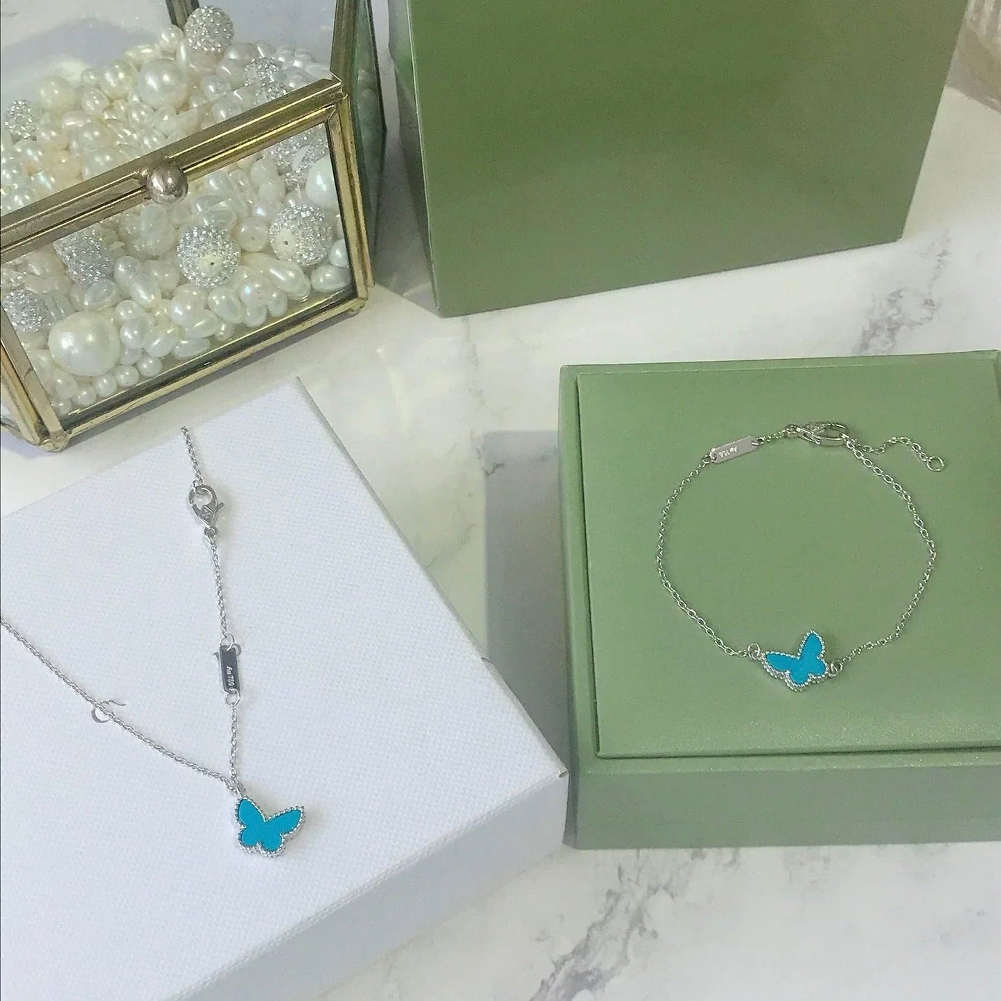 [moco jewelrys]BUTTERFLY TURQUOISE BUTTERFLY BRACELET SILVER