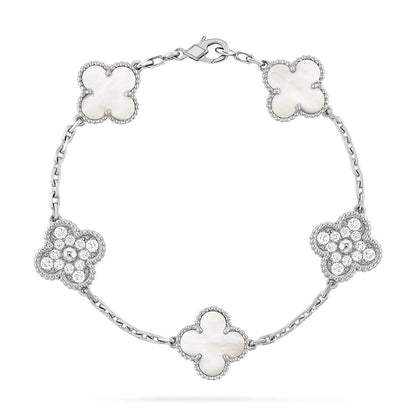 [Moco jewelrys]CLOVER WHITE PEARL MOP 5 MOTIF BRACELET COLLECTION