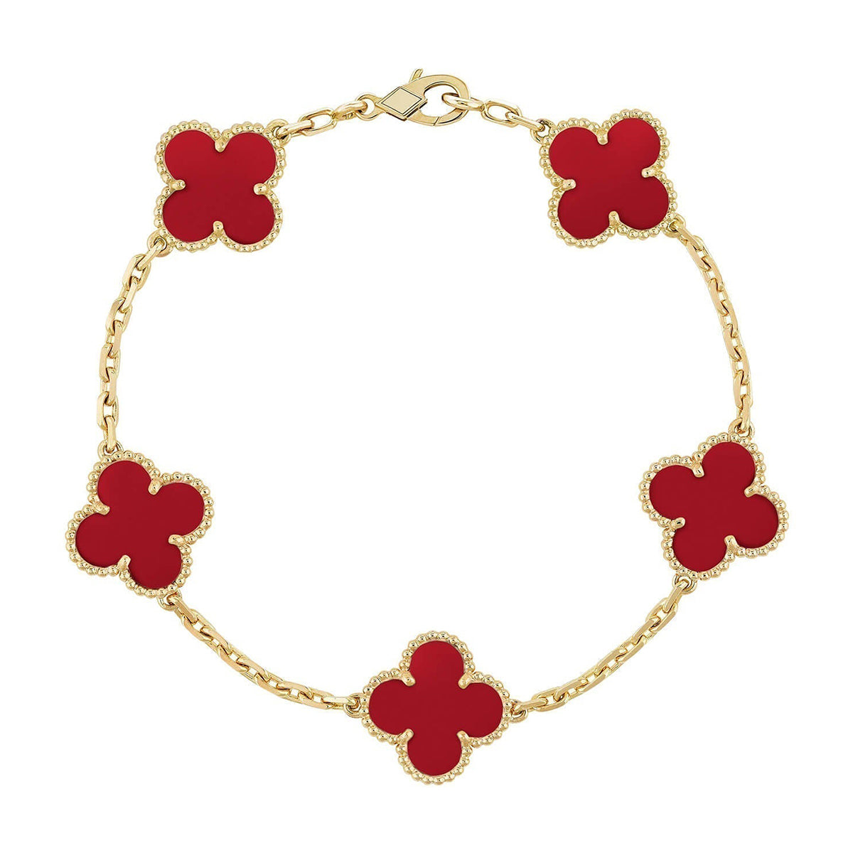 [Moco jewelrys] CLOVER 5 MOTIF RED CORNELIAN BRACELET COLLECTION