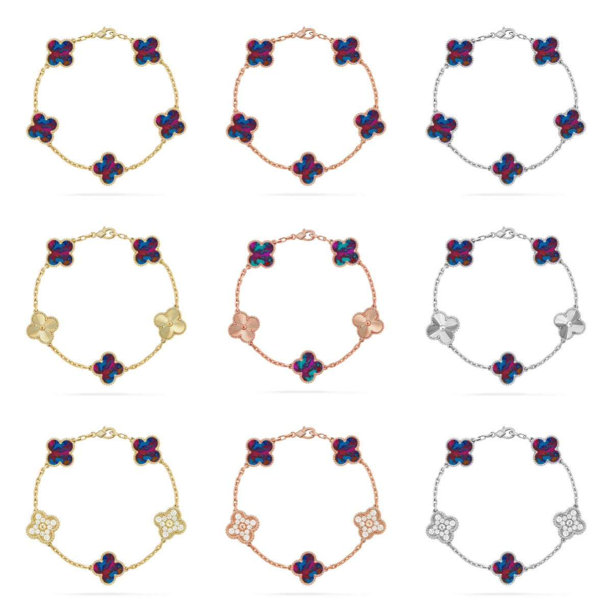 [Moco jewelrys]CLOVER 5 MOTIF COLOR GEMSTONES BRACELET COLLECTION