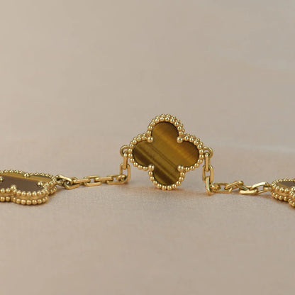 [Moco jewelrys] CLOVER 5 MOTIFS TIGER EYE BRACELET COLLECTION