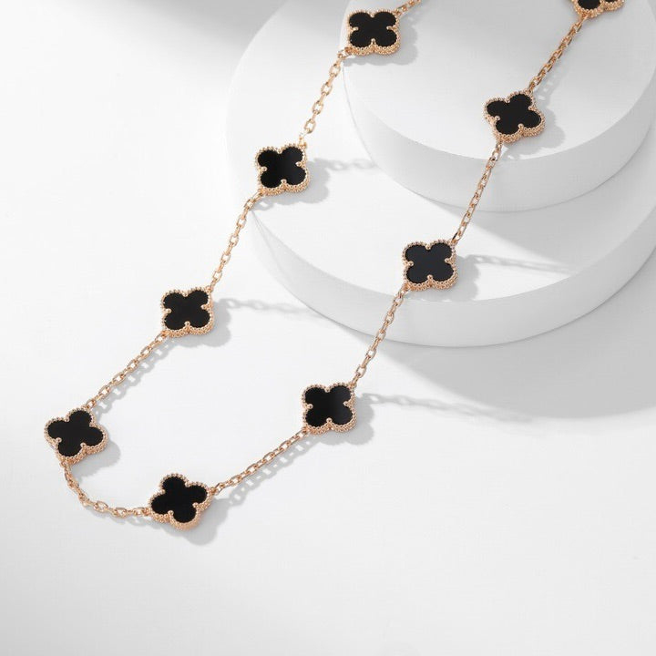[moco jewelrys]CLOVER 10 MOTIFS ONYX NECKLACE