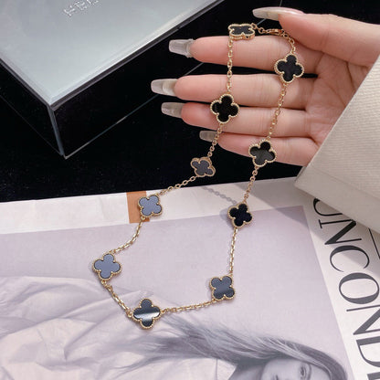 [moco jewelrys]CLOVER 10 MOTIFS ONYX NECKLACE