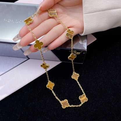 [moco jewelrys]CLOVER 10 MOTIFS TIGER EYE NECKLACE