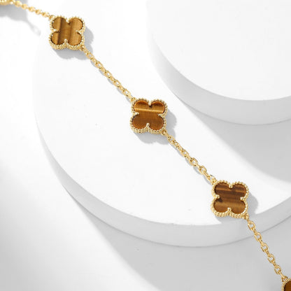 [moco jewelrys]CLOVER 10 MOTIFS TIGER EYE NECKLACE