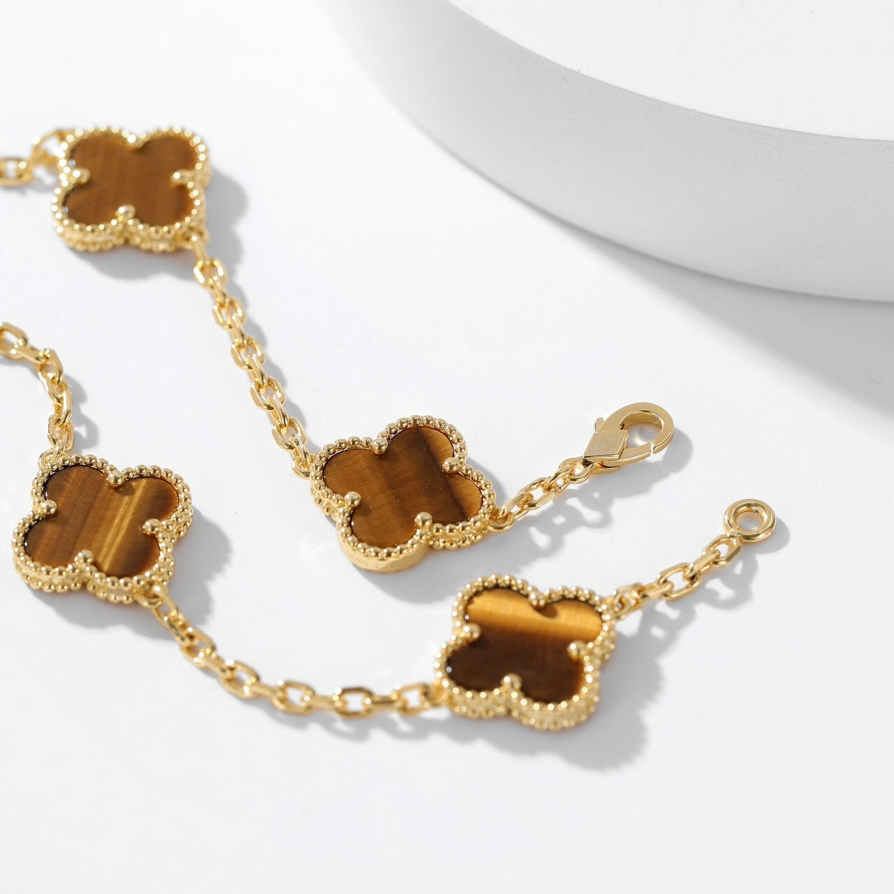 [moco jewelrys]CLOVER 10 MOTIFS TIGER EYE NECKLACE