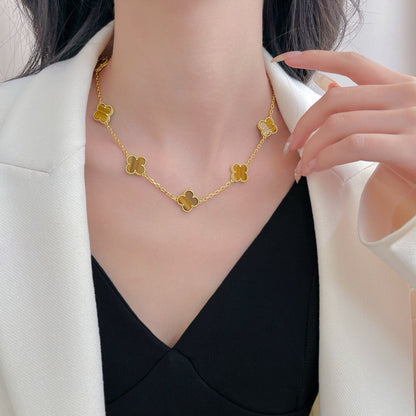 [moco jewelrys]CLOVER 10 MOTIFS TIGER EYE NECKLACE