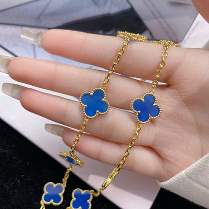 [moco jewelrys]CLOVER 10 MOTIFS BLUE AGATE NECKLACE