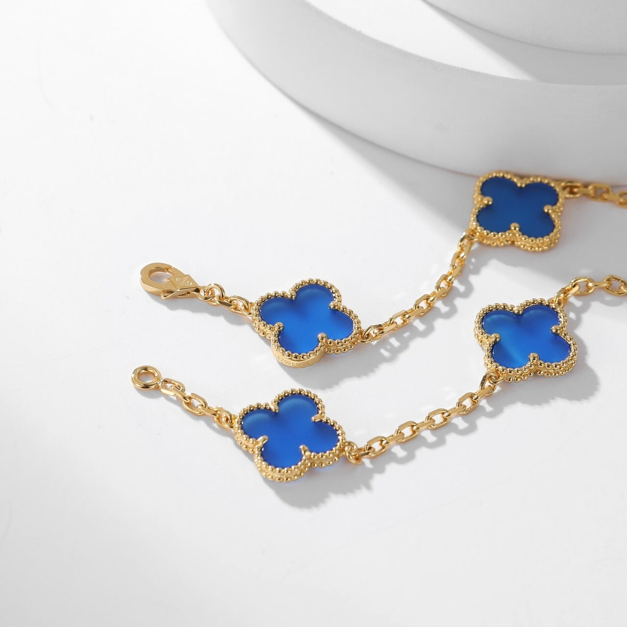 [moco jewelrys]CLOVER 10 MOTIFS BLUE AGATE NECKLACE