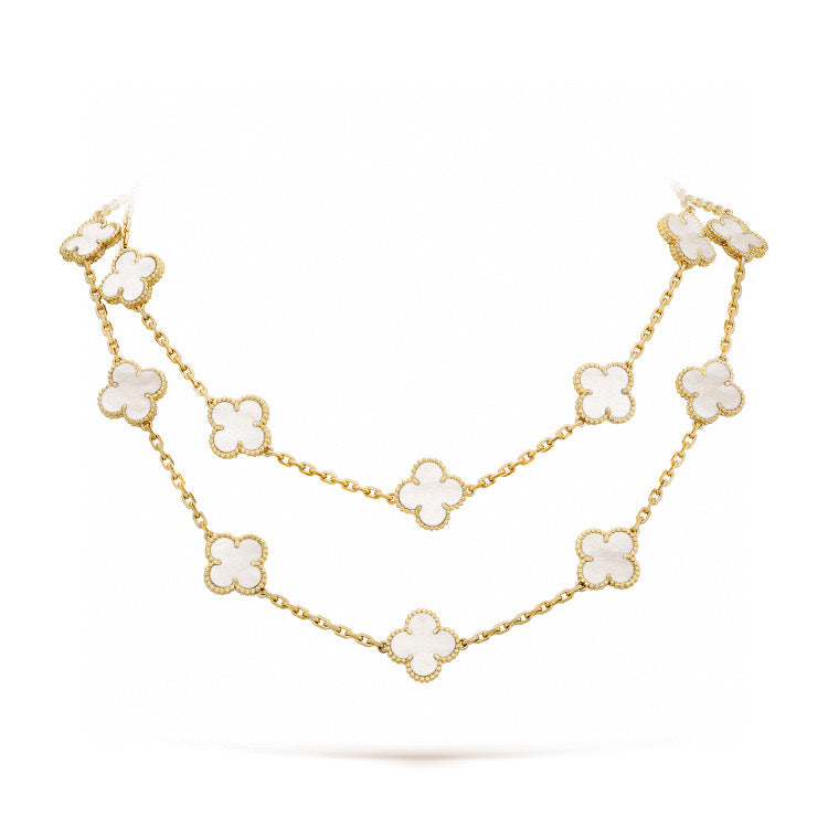 [moco jewelrys]CLOVER 20 MOTIFS WHITE MOP NECKLACE