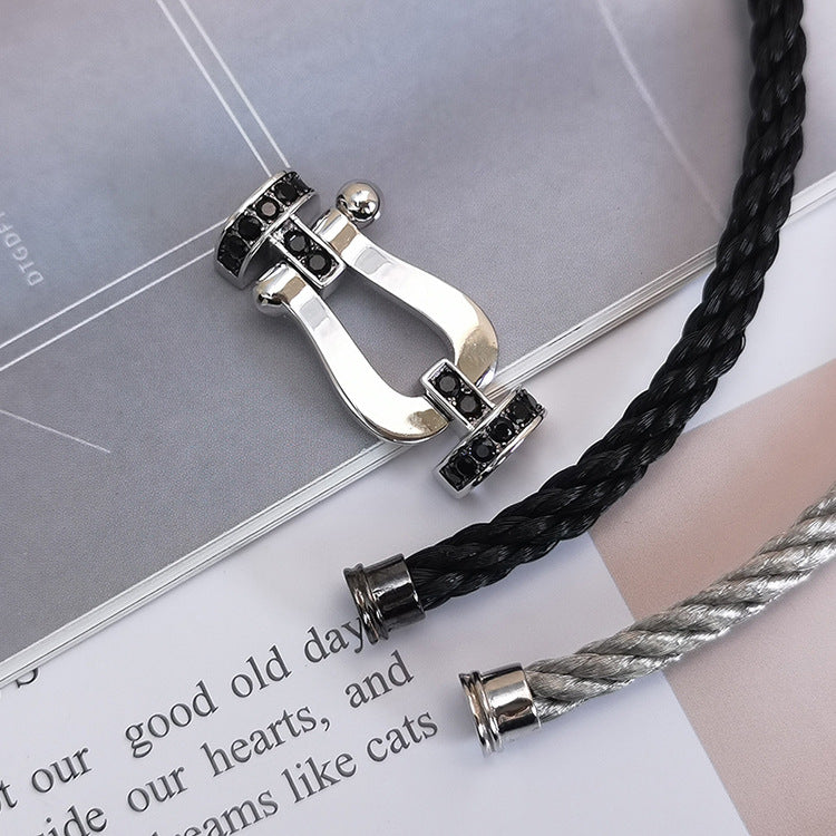 [moco jewelrys]FORCE LARGE HORSESHOE BLACK DIAMOND BRACELET SILVER