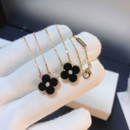 [moco jewelrys]CLOVER 15MM DIAMOND ONYX NECKLACE