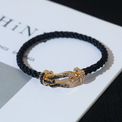 [moco jewelrys]FORCE LARGE HORSESHOE BLACK WHITE DIAMOND BRACELET ROSE GOLD