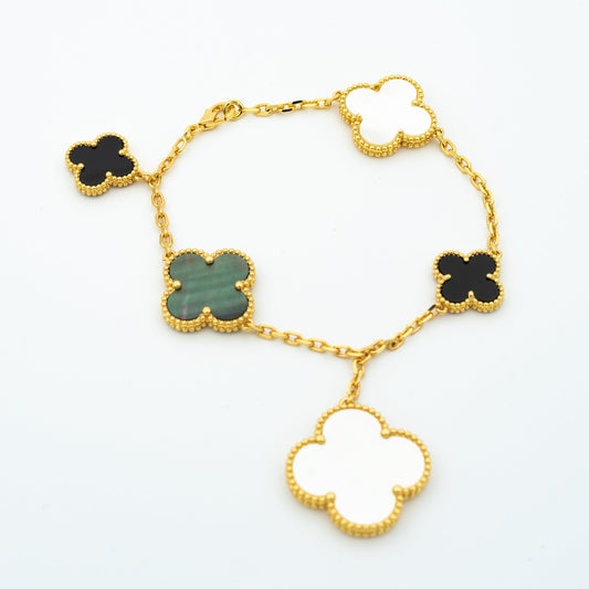 [moco jewelrys]CLOVER BRACELET 5 MOTIFS ONYX MOP