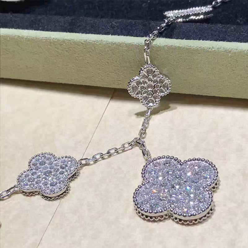 [moco jewelrys]CLOVER 6 MOTIFS SILVER DIAMOND BRACELET
