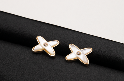[moco jewelrys]JEUX DE WHITE MOP ROSE GOLD DIAMOND EARRINGS