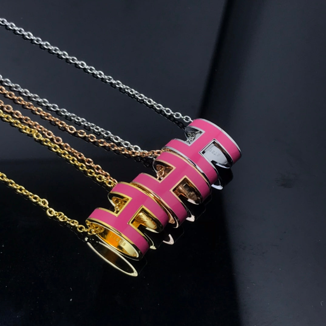 [moco jewelrys]H NECKLACE PINK