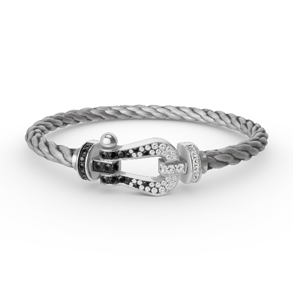 [moco jewelrys]FORCE LARGE HORSESHOE BLACK WHITE DIAMOND BRACELET SILVER