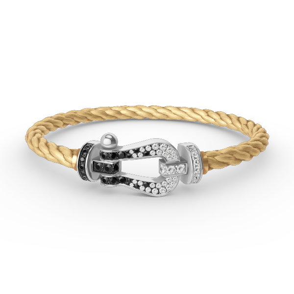 [moco jewelrys]FORCE LARGE HORSESHOE BLACK WHITE DIAMOND BRACELET SILVER