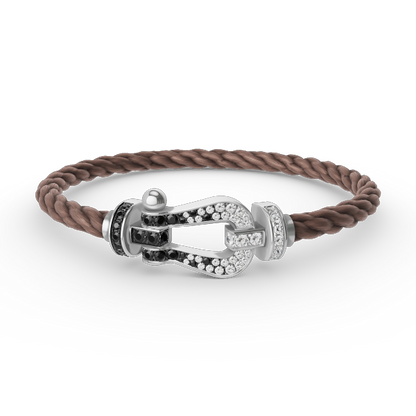 [moco jewelrys]FORCE LARGE HORSESHOE BLACK WHITE DIAMOND BRACELET SILVER