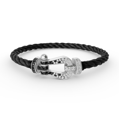 [moco jewelrys]FORCE LARGE HORSESHOE BLACK WHITE DIAMOND BRACELET SILVER