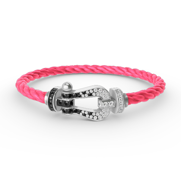[moco jewelrys]FORCE LARGE HORSESHOE BLACK WHITE DIAMOND BRACELET SILVER
