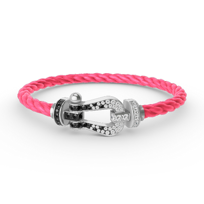 [moco jewelrys]FORCE LARGE HORSESHOE BLACK WHITE DIAMOND BRACELET SILVER