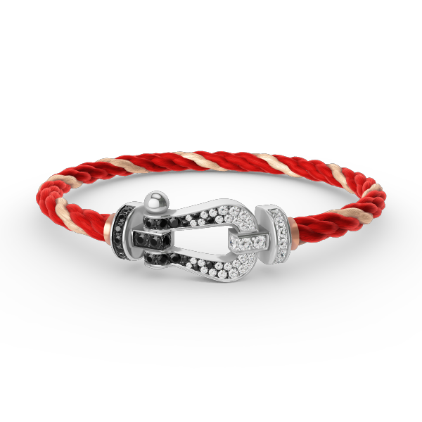 [moco jewelrys]FORCE LARGE HORSESHOE BLACK WHITE DIAMOND BRACELET SILVER