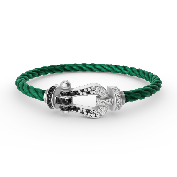 [moco jewelrys]FORCE LARGE HORSESHOE BLACK WHITE DIAMOND BRACELET SILVER