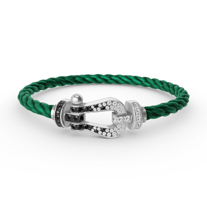 [moco jewelrys]FORCE LARGE HORSESHOE BLACK WHITE DIAMOND BRACELET SILVER
