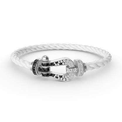 [moco jewelrys]FORCE LARGE HORSESHOE BLACK WHITE DIAMOND BRACELET SILVER