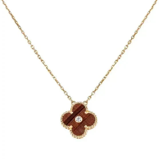 [moco jewelrys]CLOVER 15MM DIAMOND AND YELLOW TIGER'S EYE AGATE necklace
