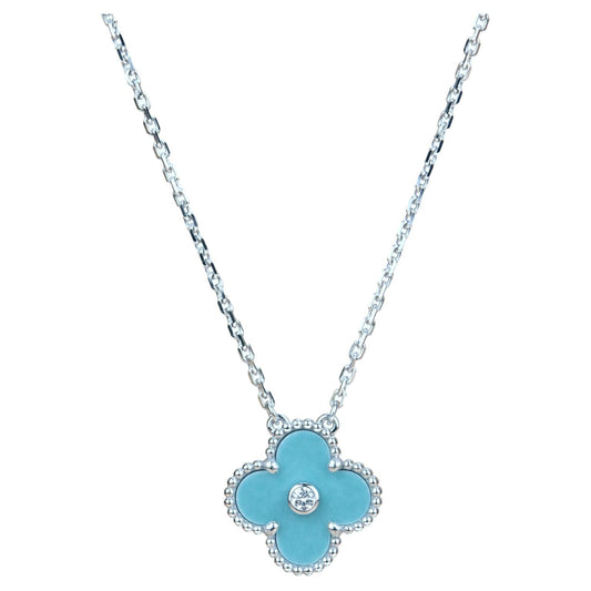 [moco jewelrys]CLOVER 15MM DIAMOND SVRES PORCELAIN  NECKLACE SILVER