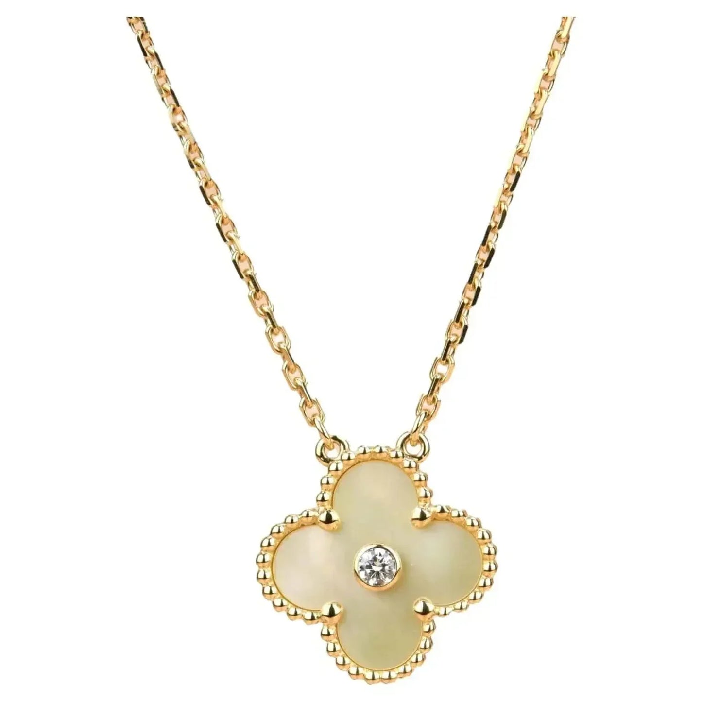[moco jewelrys]CLOVER 15MM DIAMOND GOLD MOTHER OF PEARL NECKLACE
