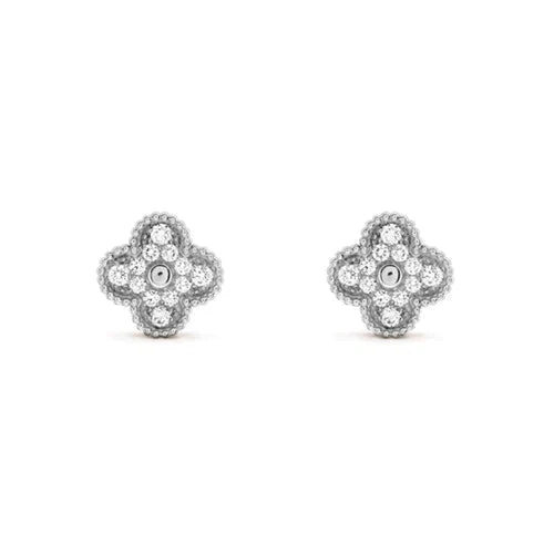 [moco jewelrys]CLOVER 1 MOTIFS DIAMOND STUD EARRINGS SILVER